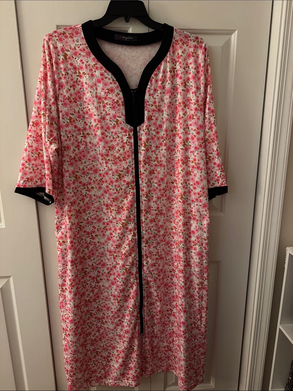 Zip-Front Floral Nightgown with Black Trim - Women